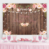 Lofaris Pink Floral Glitter Wooden Happy Mothers Day Backdrop